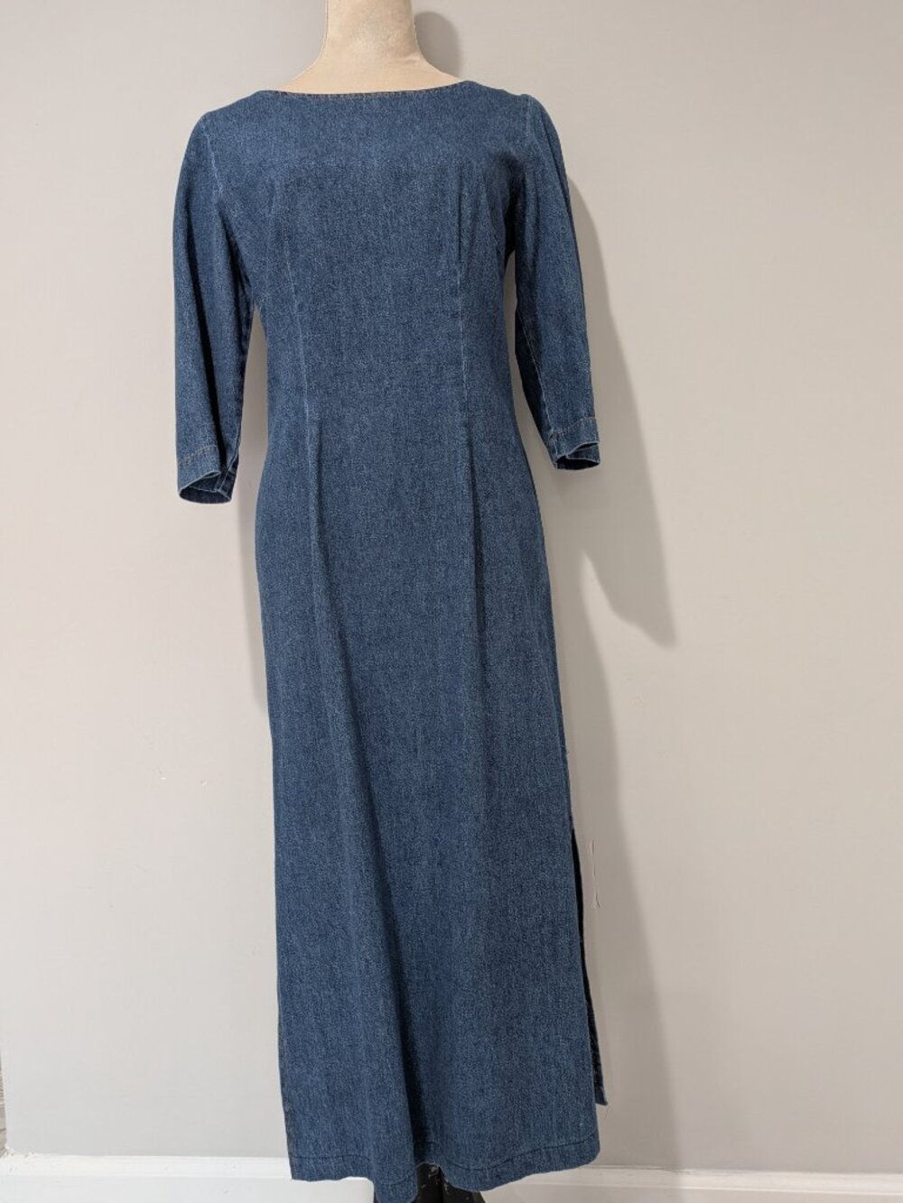 Vintage Brioche California Denim Maxi Sheath Dress Modest 3/4 Sleeve Size 6